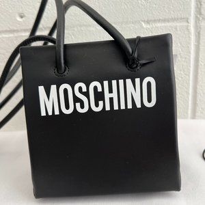 SS21 Moschino Couture Jeremy Scott Black Leather Mini Shopper Shoulder Bag Logo